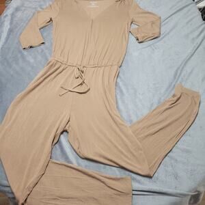 Sofia Jeans Jumpsuit Women Medium Brown Long Sleeve Surplice Jersey Knit Stretch